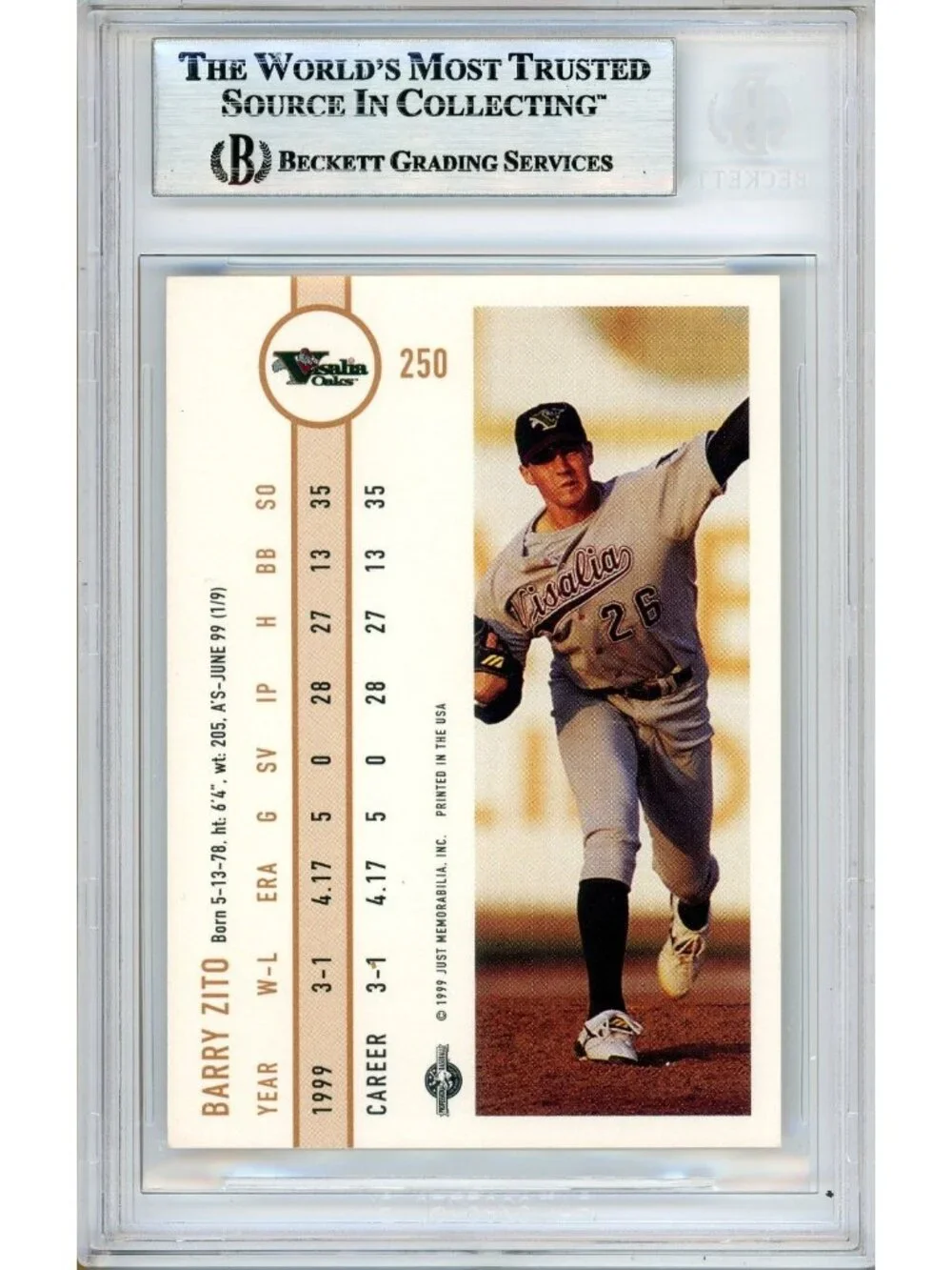 Barry Zito Signed 1999 Just Minors #250 Oakland Athletics Beckett BAS Slabbed